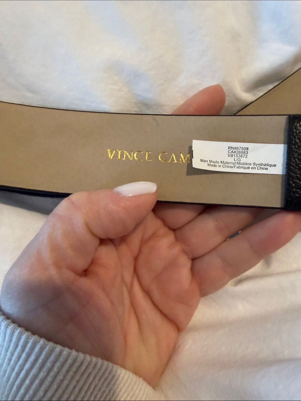 Vince Camuto Black Pebbled Leather Belt with Gold Buckle - Picture 4 of 4